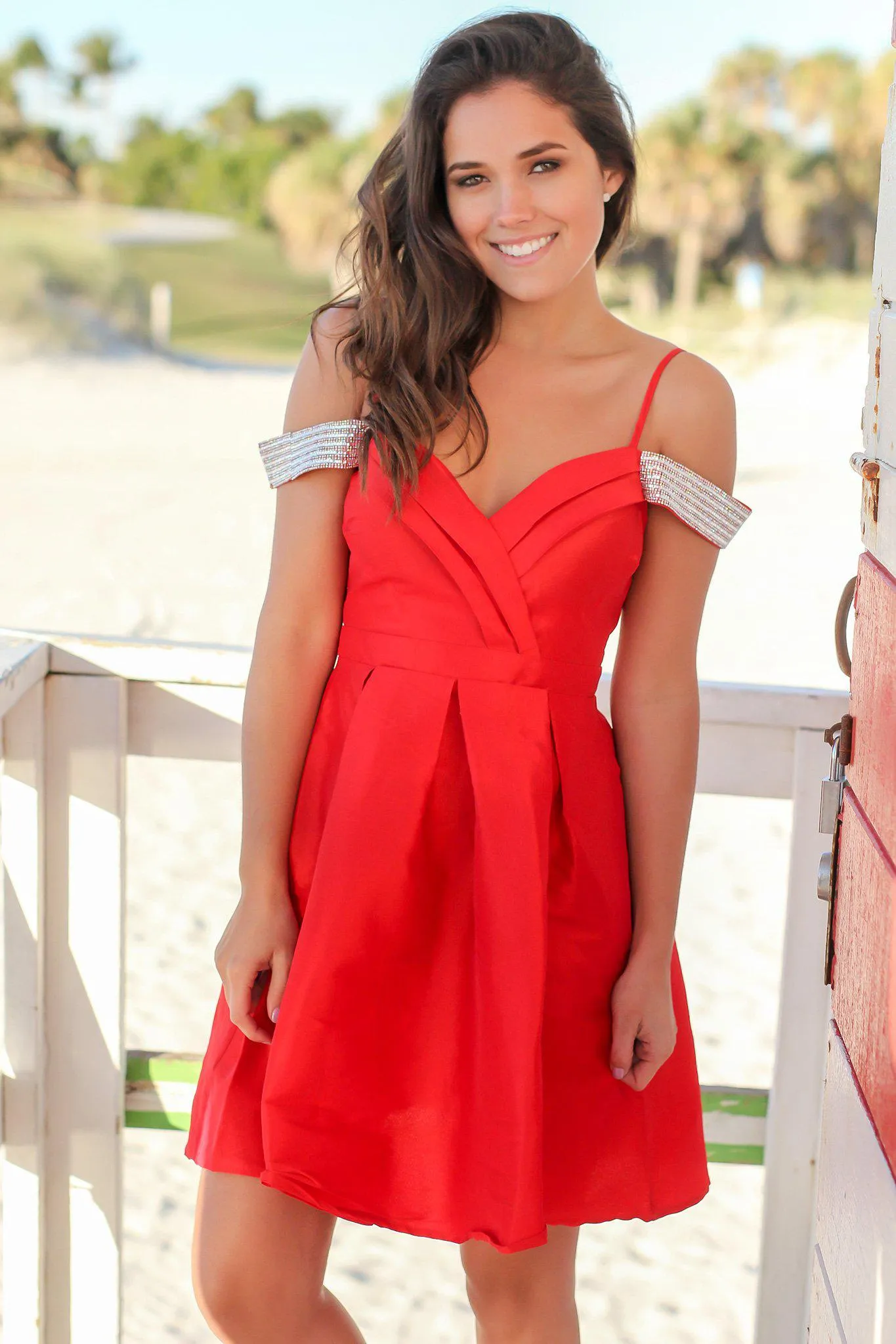 Red Off Shoulder Short Dress