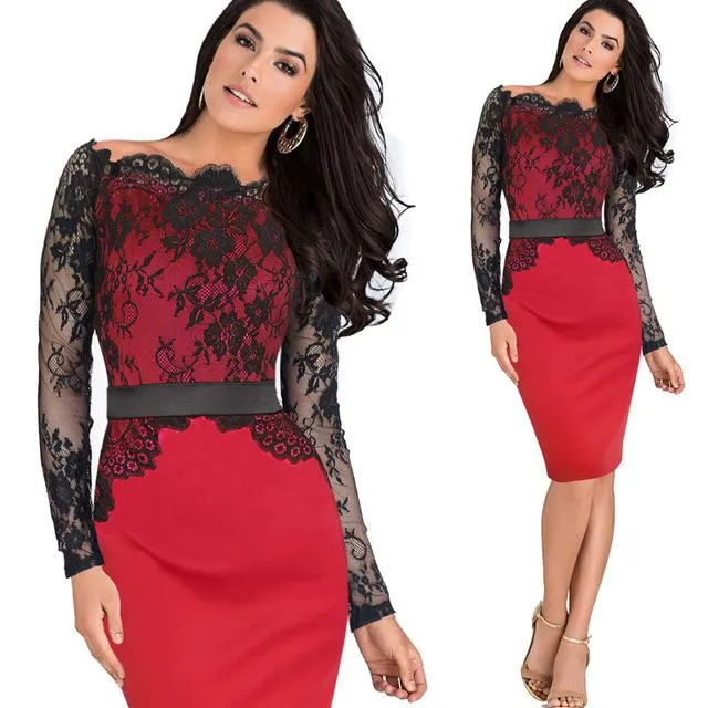 Retro Lace Off Shoulder Party Dress