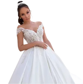 Satin A-line Wedding Gown Long Train Wedding Gown