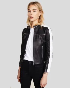 Selda Black & White Racer Leather Jackets