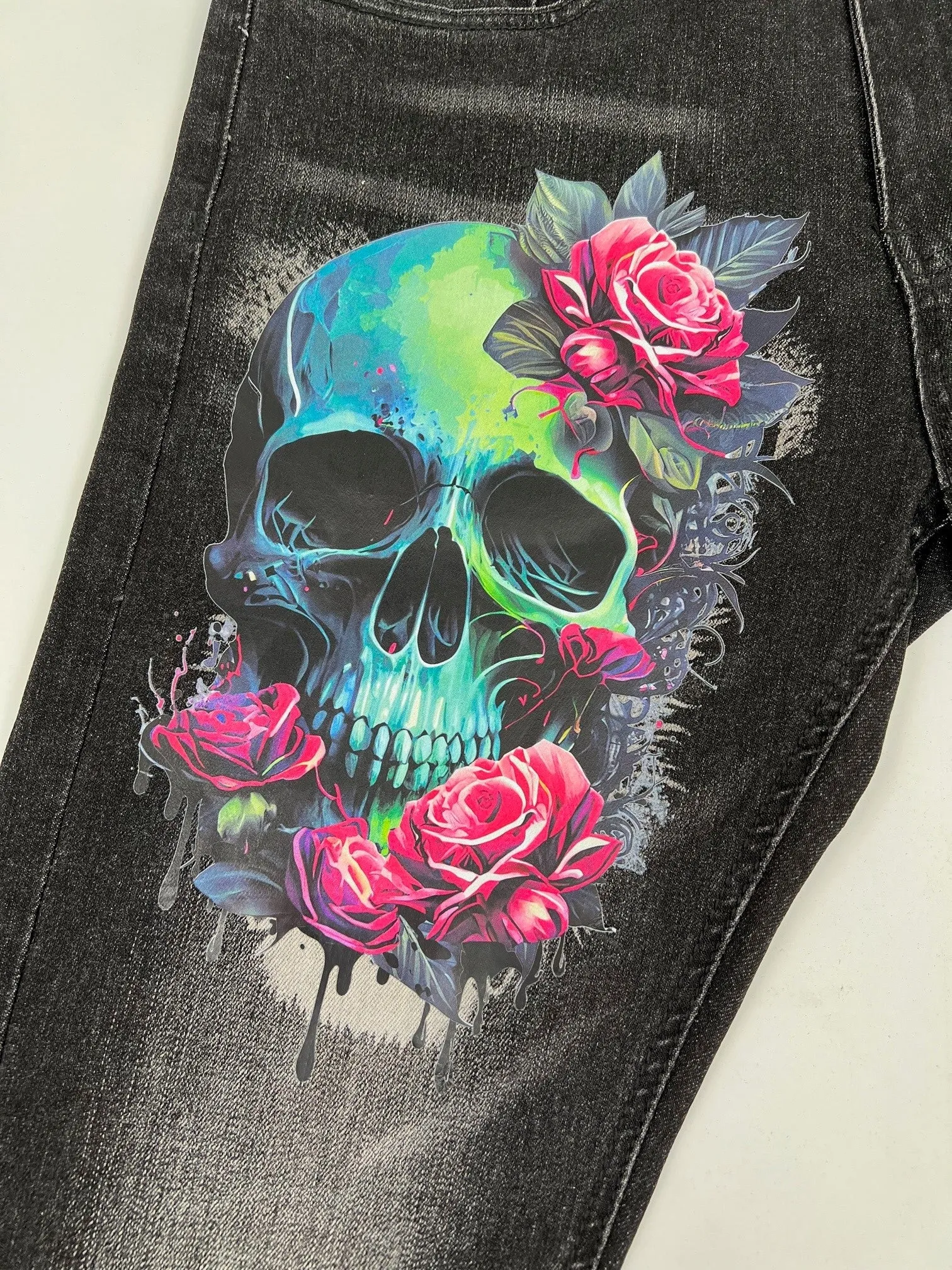 Skull Black Blue Skinny Jean 7570