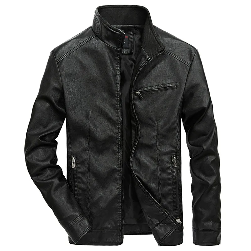 Spring Leisure Pure Color All-Matching Stand Collar Men's Leather Jacket