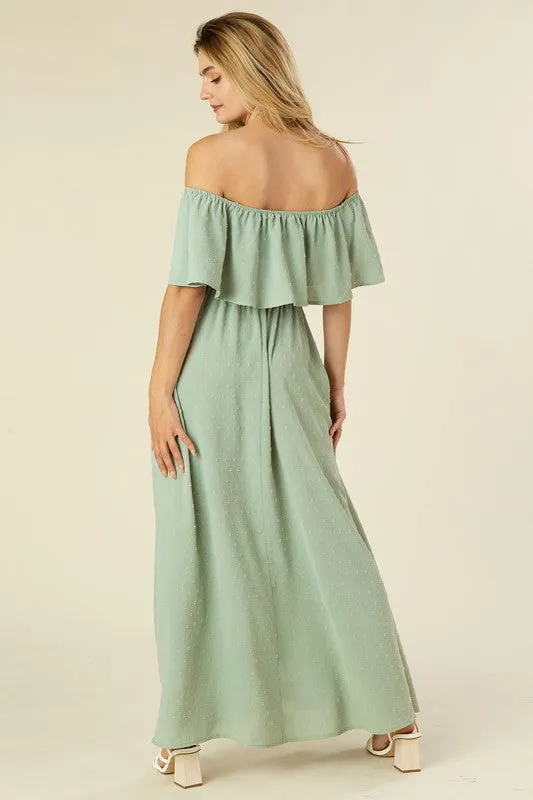 Swiss Dot Off Shoulder Maxi Dress