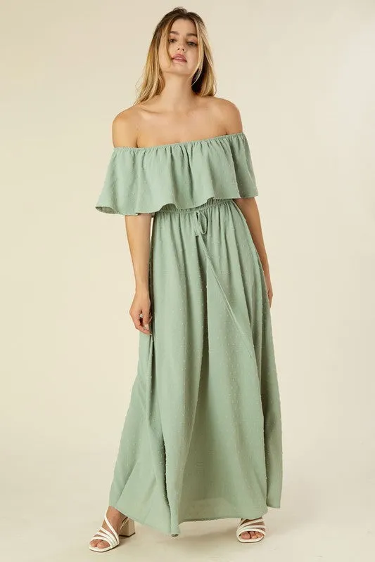 Swiss Dot Off Shoulder Maxi Dress