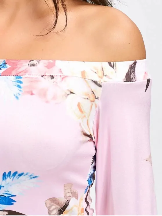 TastyHottie - Trendy Flare Sleeve Off The Shoulder Floral Dress