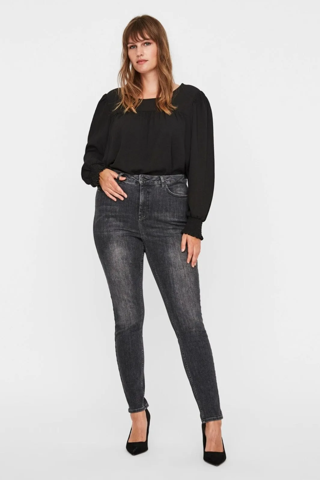 Vero Moda Curve - Vmlora Ss Bl Wash Jeans - 3464816 Black Denim