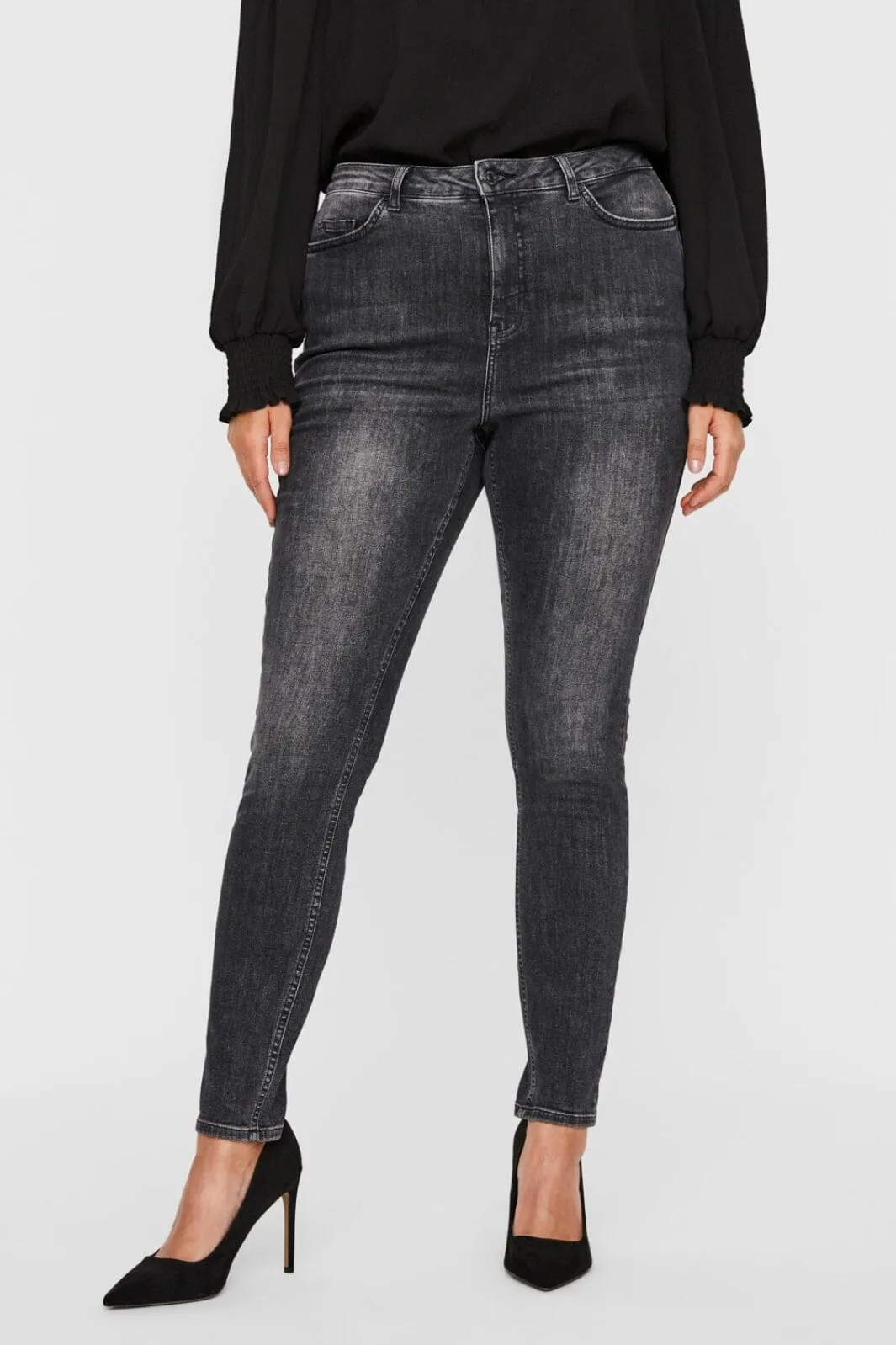 Vero Moda Curve - Vmlora Ss Bl Wash Jeans - 3464816 Black Denim