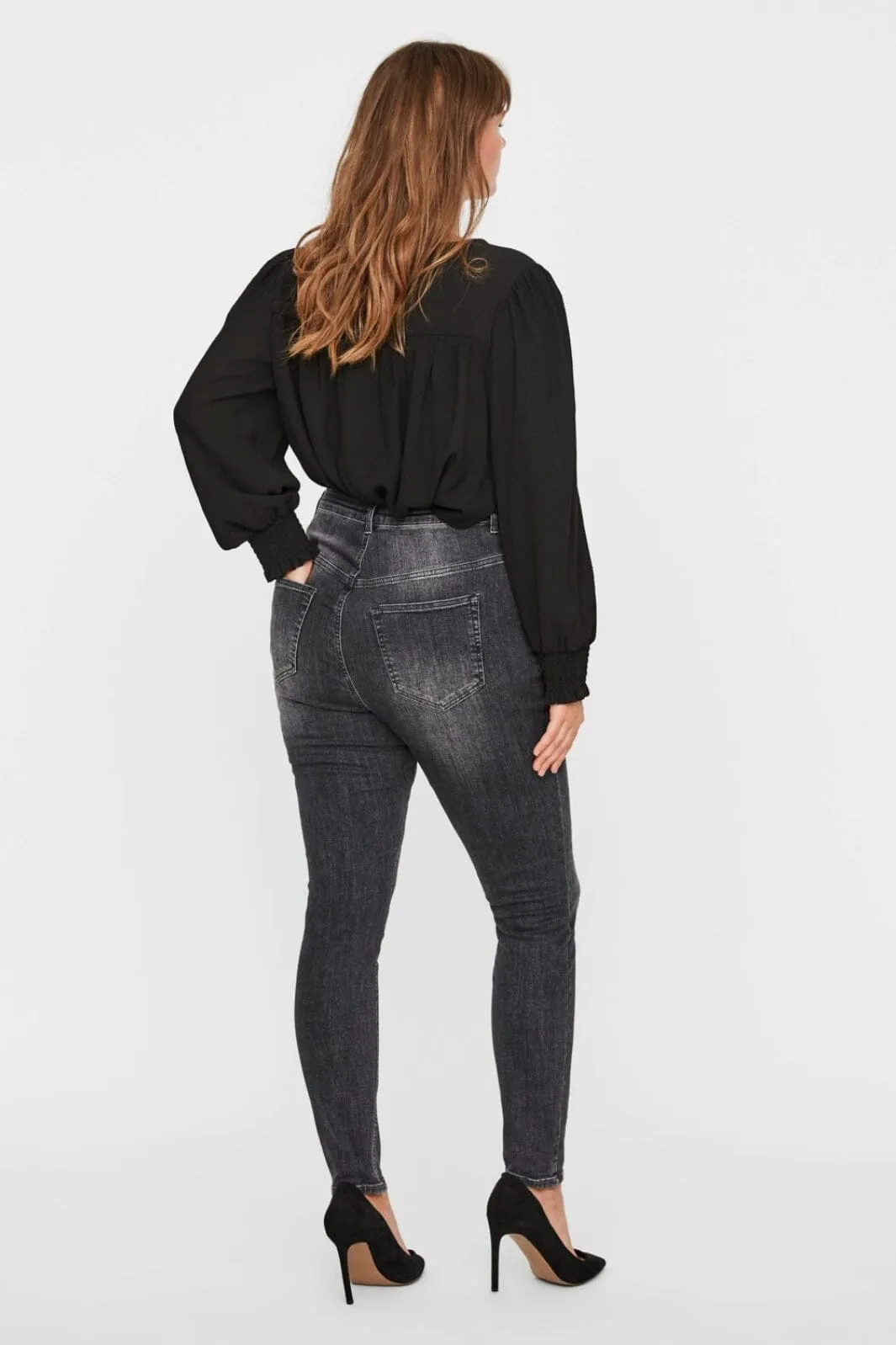 Vero Moda Curve - Vmlora Ss Bl Wash Jeans - 3464816 Black Denim