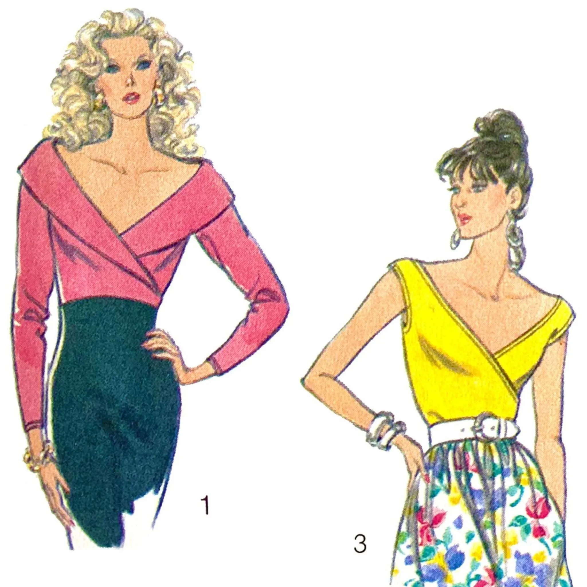 Vintage 1980s Pattern – Off The Shoulder, Cross-over Tops - Bust 34” (87cm)