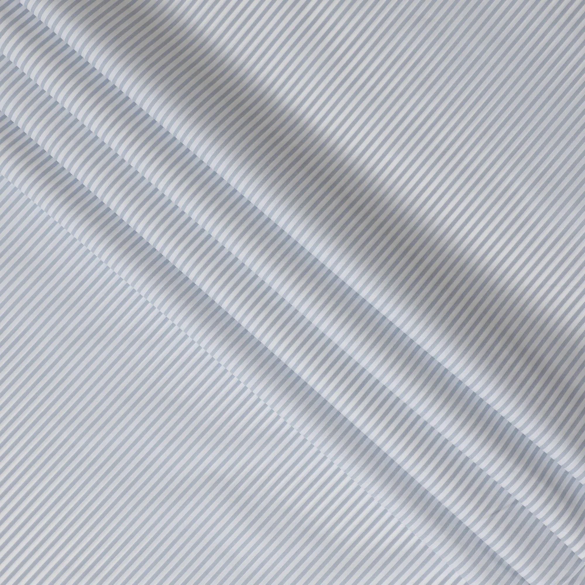 White & Sky Blue Horizontal Striped 100% Cotton Shirting Fabric, 150 cm Width, Made in Italy-D20512