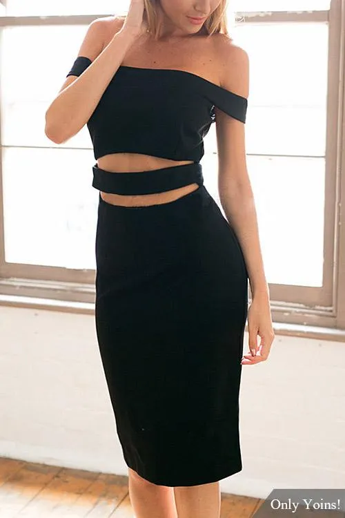 Wholesale Black Bateau Off The Shoulder Sleeveless Plain Dresses