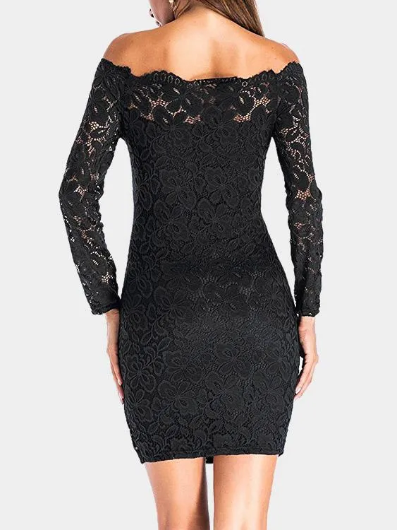 Wholesale Black Off The Shoulder Long Sleeve Lace Bodycon Dress