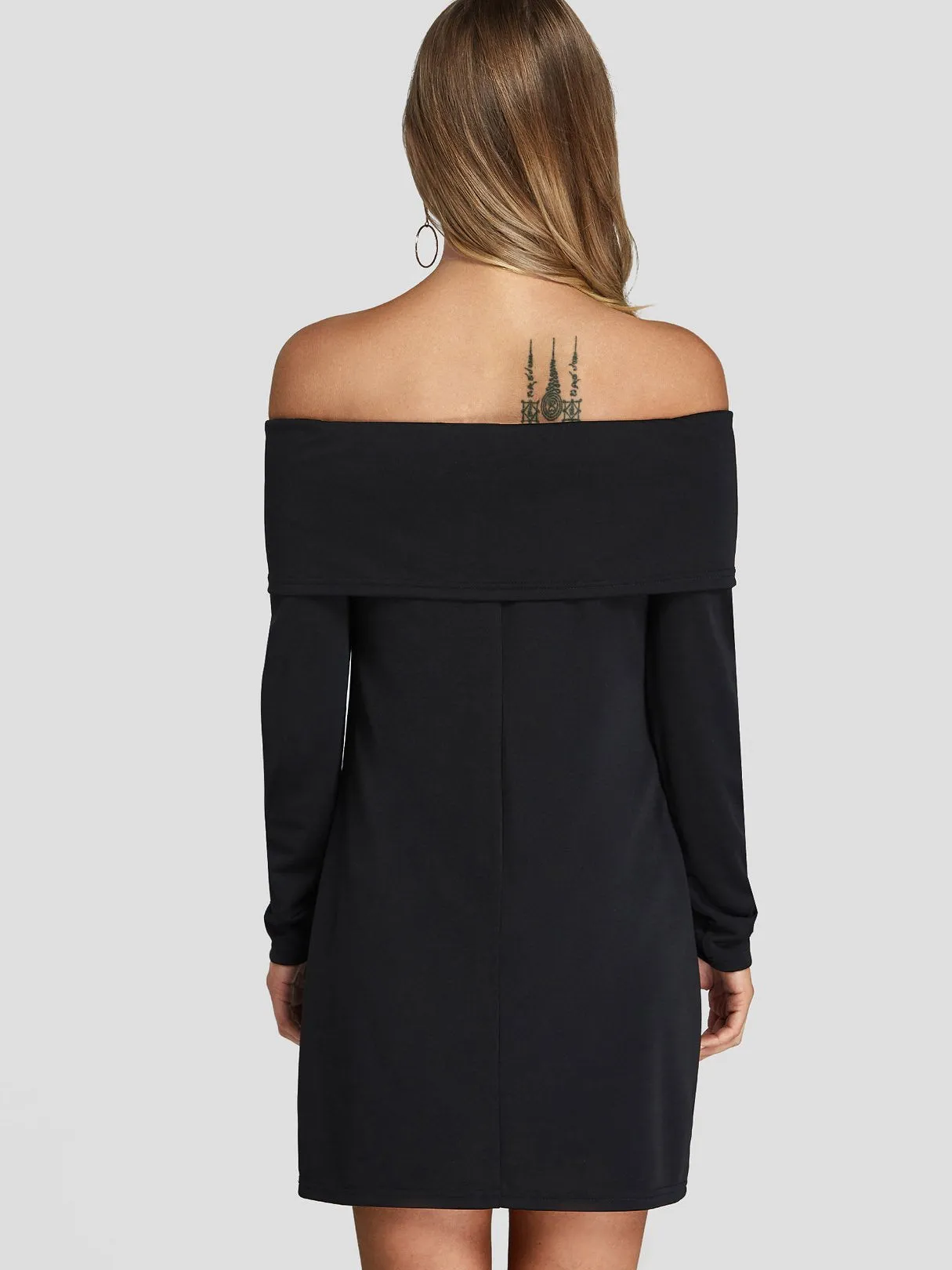 Wholesale Black Off The Shoulder Long Sleeve Plain Zip Back Dresses