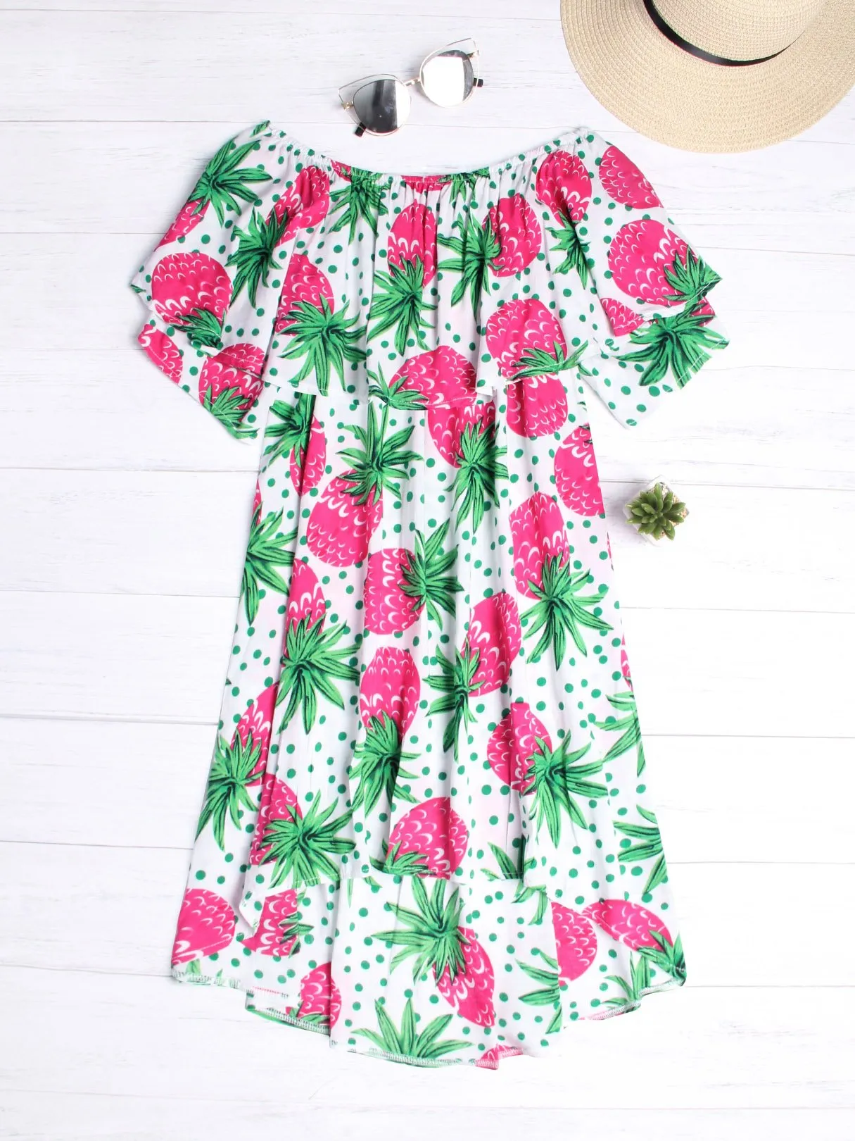 Wholesale Off The Shoulder Floral Print Short Sleeve Irregular Hem Dresses