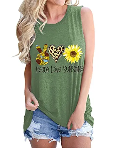 Women Peace Love Sunflowers Tank Tops Sunshine Shirt