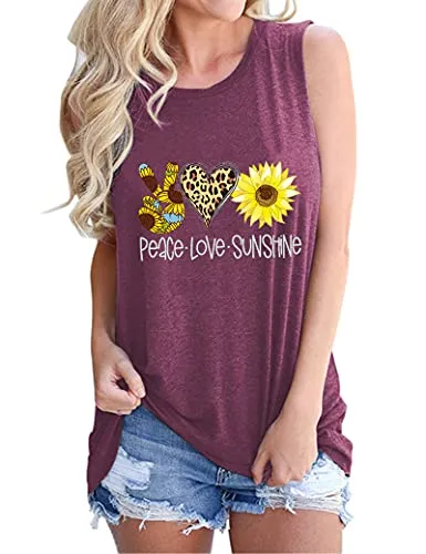 Women Peace Love Sunflowers Tank Tops Sunshine Shirt