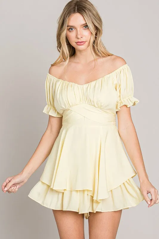 Yellow Off-Shoulder Tie Back Romper